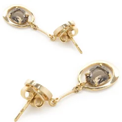 14 Karat Yellow Gold Vintage Smoky Topaz Asian Style Writing Drop Earrings