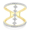 14 Karat Yellow Gold Wide Diamond Bar Link Ring