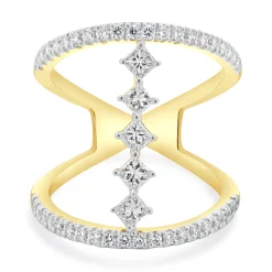 14 Karat Yellow Gold Wide Diamond Bar Link Ring
