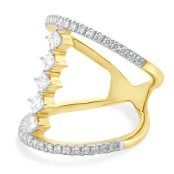 14 Karat Yellow Gold Wide Diamond Bar Link Ring