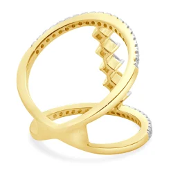 14 Karat Yellow Gold Wide Diamond Bar Link Ring
