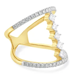 14 Karat Yellow Gold Wide Diamond Bar Link Ring