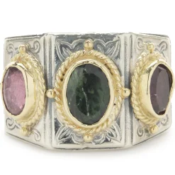 Konstantino Sterling Silver & 18 Karat Yellow Gold Multi Colored Tourmaline Ring