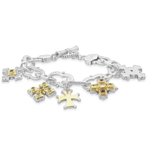 Konstantino Sterling Silver and 18 Karat Yellow Gold Five Maltese Cross Bracelet