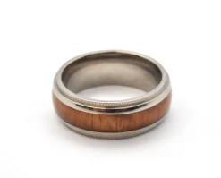 Mens 8mm Titanium and Wood Inlay Wedding Band Ring Size 8.5