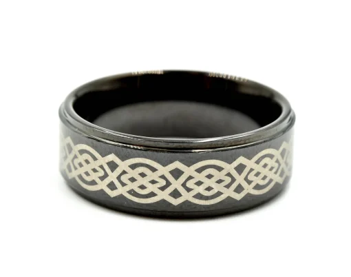 Mens 8mm Tungsten with Ceramic Design Polished Wedding Band Size 10