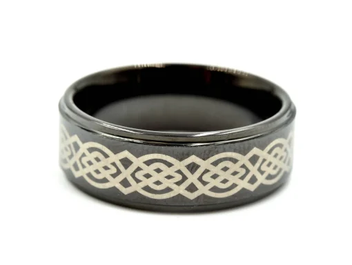 Mens 8mm Tungsten with Ceramic Design Polished Wedding Band Size 10