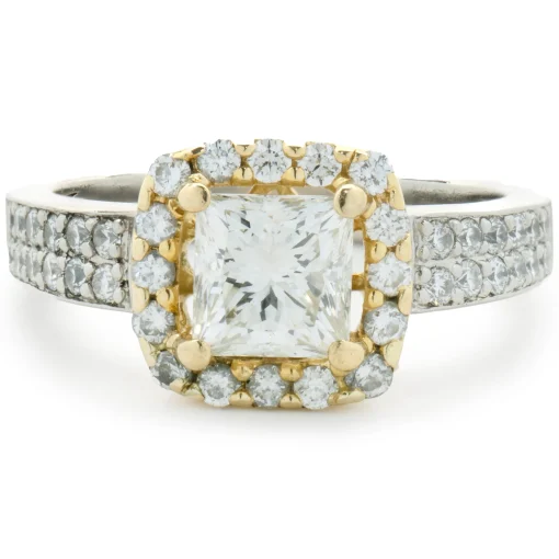 Platinum & 18 Karat Yellow Gold Princess Cut Diamond Engagement Ring