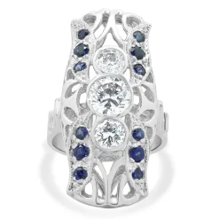 Platinum Diamond and Sapphire Full Finger Ring
