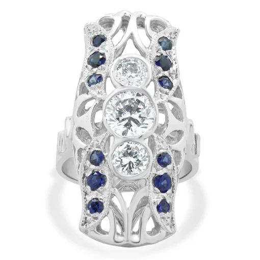 Platinum Diamond and Sapphire Full Finger Ring