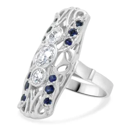 Platinum Diamond and Sapphire Full Finger Ring