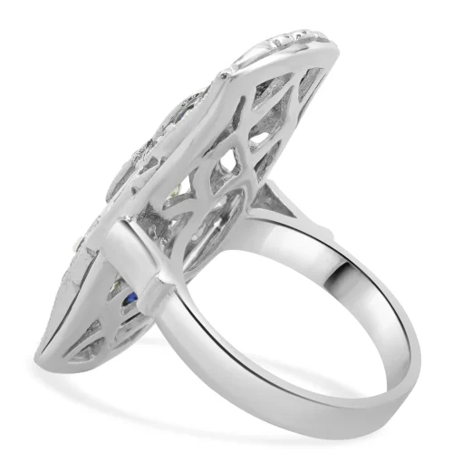 Platinum Diamond and Sapphire Full Finger Ring