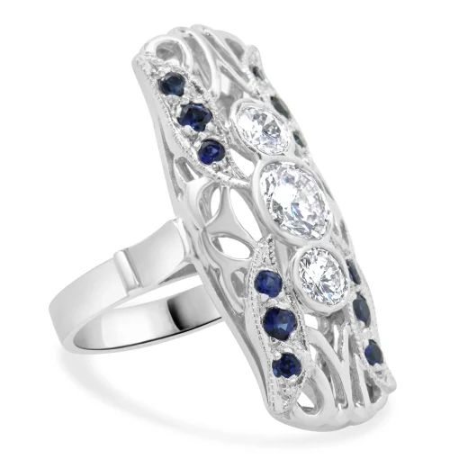 Platinum Diamond and Sapphire Full Finger Ring