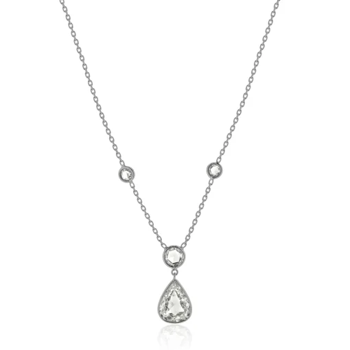 Platinum Pear and Rose Cut Diamond Drop Necklace