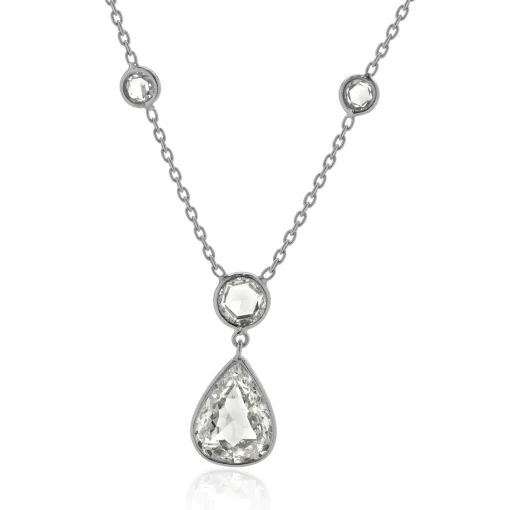 Platinum Pear and Rose Cut Diamond Drop Necklace