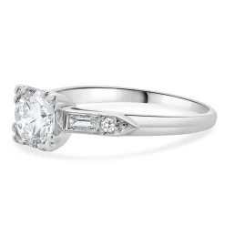 Platinum Vintage Round European Cut Diamond Engagement Ring