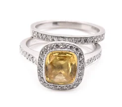 Platinum Yellow Sapphire and Diamond Ring Set