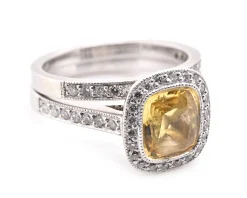 Platinum Yellow Sapphire and Diamond Ring Set