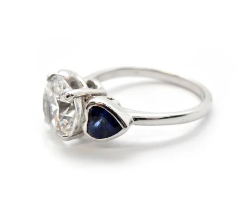 Platinum/18k White Gold, CZ And Heart-Cut Sapphire 3-Stone Ring