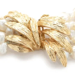 Potato Pearl Multi Strand Necklace with 14 Karat Yellow Gold Floral Style Clasp