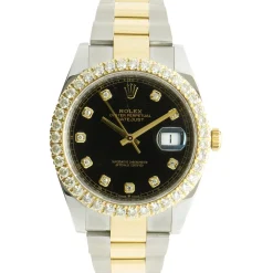 Rolex Stainless Steel and 18 Karat Yellow Gold Datejust 41, Custom Set Diamond Bezel