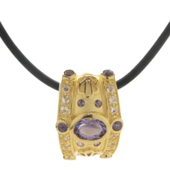 Sterling Silver Gold Plated Amethyst and White Topaz Slide Necklace