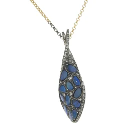 Sterling Silver Two Tone Pave Diamond and Black Opal Fish Necklace