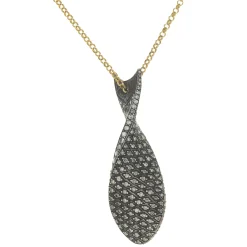 Sterling Silver Two Tone Pave Diamond and Black Opal Fish Necklace