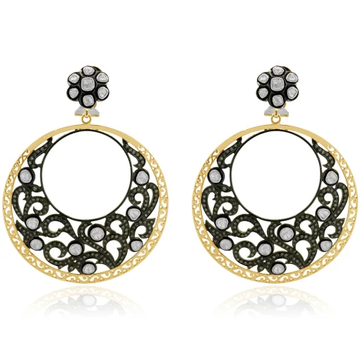Sterling Silver Vermeil Vintage Diamond Circle Drop Earrings