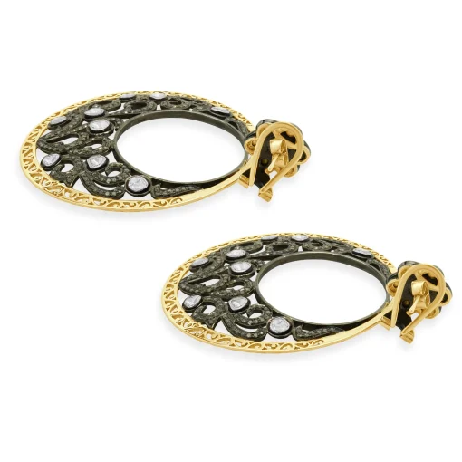 Sterling Silver Vermeil Vintage Diamond Circle Drop Earrings