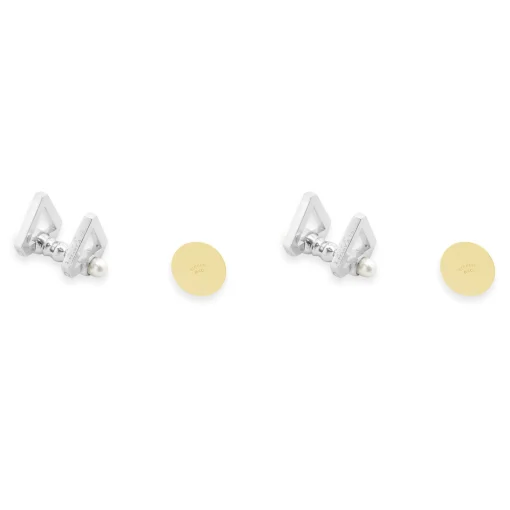 Tiffany & Co. Platinum Triangle Cufflinks and 18k Yellow Gold 5mm Pearl Studs Tuxedo Set