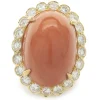 Van Cleef & Arpels 18 Karat Yellow Gold Vintage Coral Cabochon and Diamond Cocktail Ring