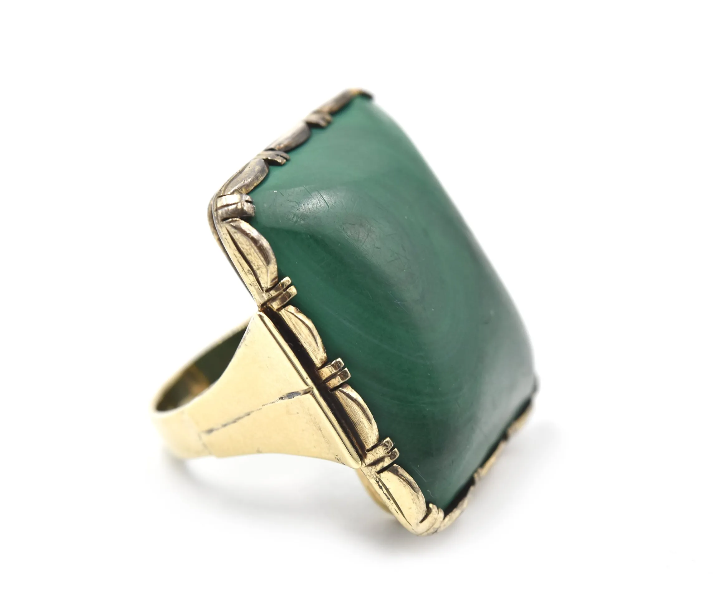 Vintage 1920s Malachite 9k Yellow Gold Ring