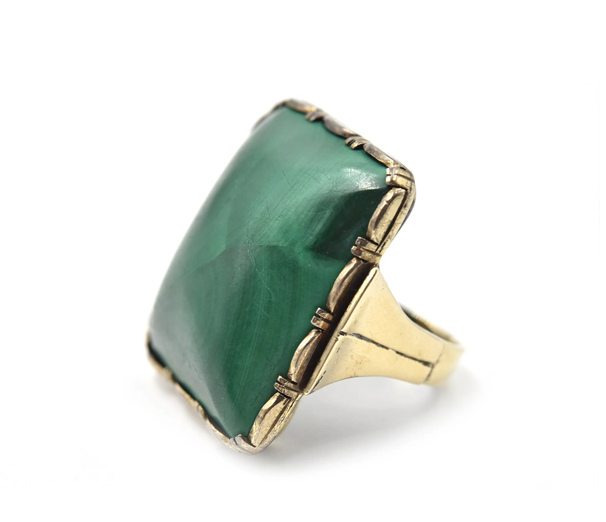 Vintage 1920s Malachite 9k Yellow Gold Ring
