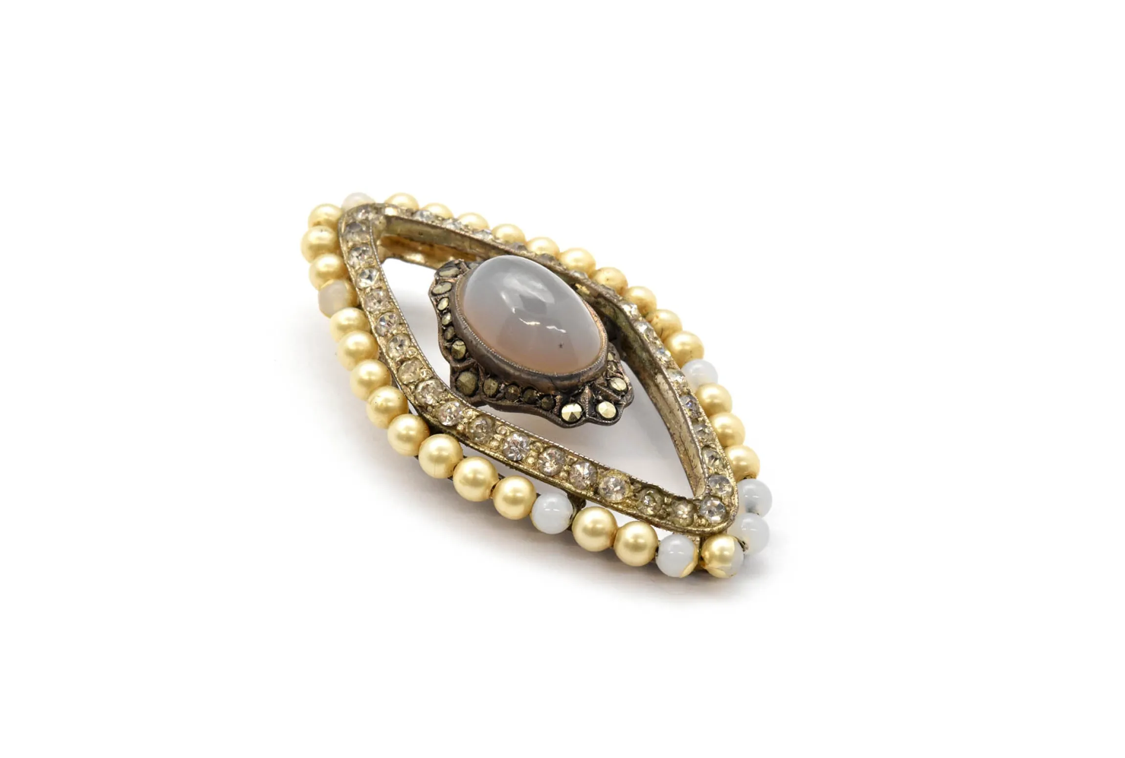 Vintage Silver, Marcasite, Bead, Moonstone and Crystal Pendant