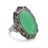 Vintage Sterling Silver, Marcasite And Green Stone Ring Size 6.75