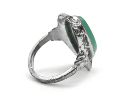 Vintage Sterling Silver, Marcasite And Green Stone Ring Size 6.75