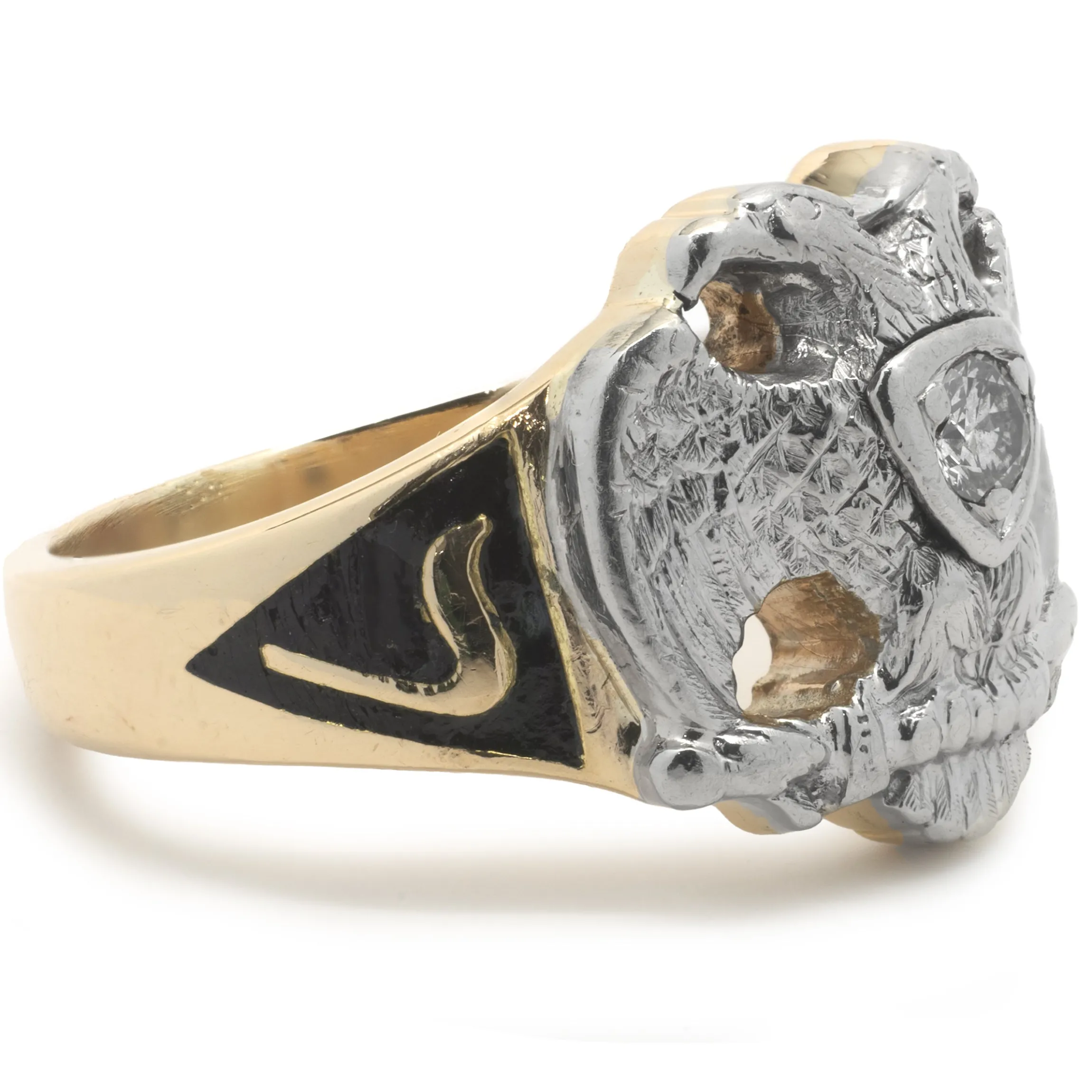 14 Karat Two Tone Vintage 1932 Diamond Masonic Ring