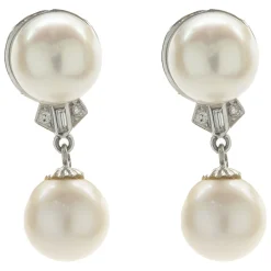 18 Karat White Gold Akoya Pearl and Diamond Drop Earrings