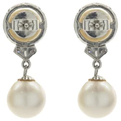 18 Karat White Gold Akoya Pearl and Diamond Drop Earrings