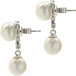 18 Karat White Gold Akoya Pearl and Diamond Drop Earrings