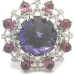 14 Karat White Gold Arizona Amethyst, Pink Tourmaline and Diamond Cocktail Ring