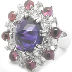 14 Karat White Gold Arizona Amethyst, Pink Tourmaline and Diamond Cocktail Ring