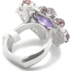 14 Karat White Gold Arizona Amethyst, Pink Tourmaline and Diamond Cocktail Ring