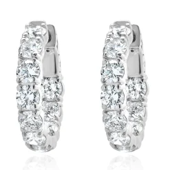 14 Karat White Gold Diamond Inside Outside Hoop Earrings