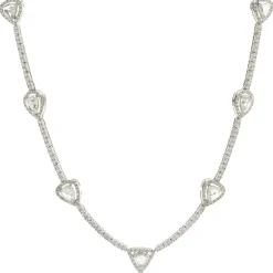 14 Karat White Gold Diamond Tennis Necklace with Rose Cut Diamond Stations