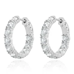 14 Karat White Gold Diamond Inside Outside Hoop Earrings