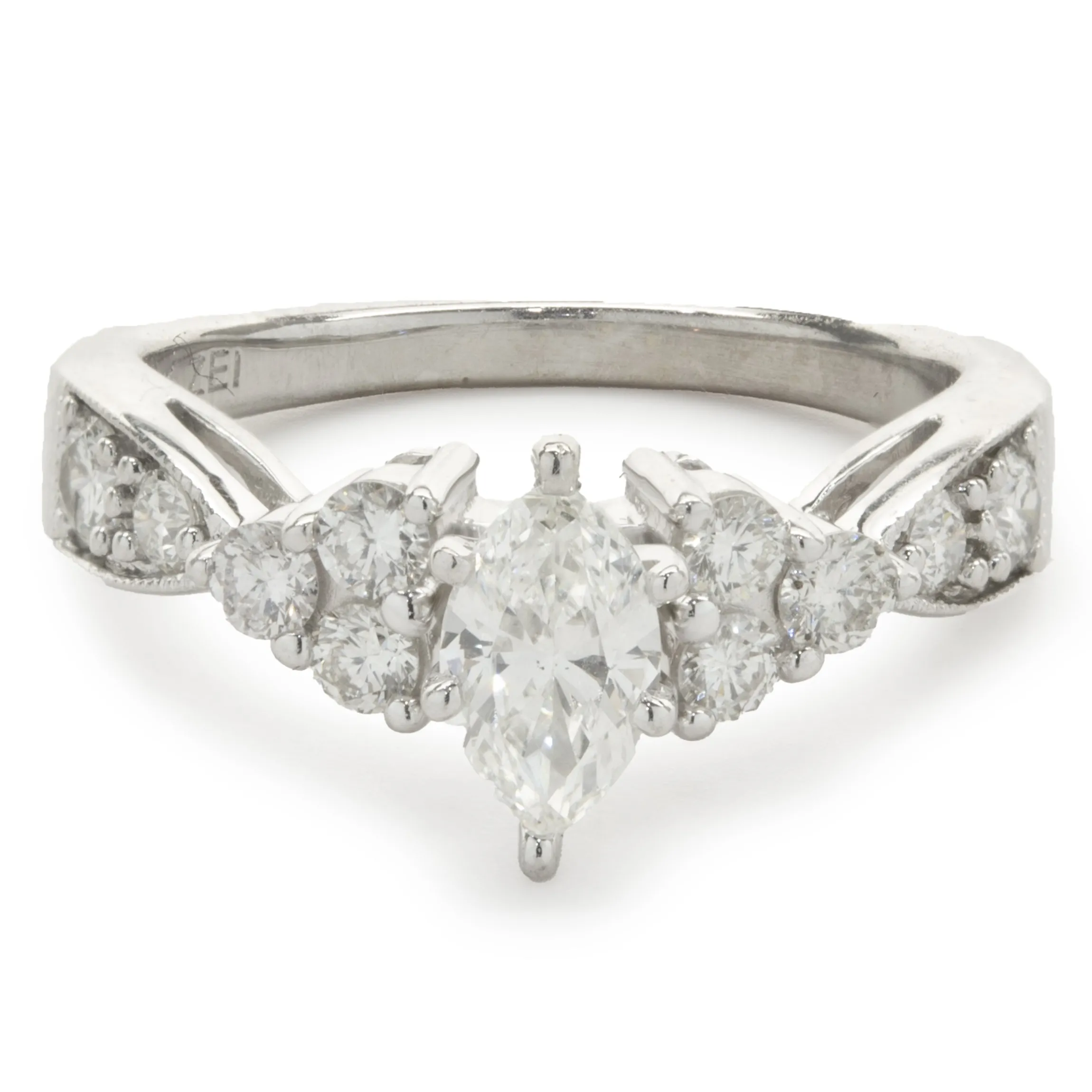 14 Karat White Gold Marquise Cut Diamond Engagement Ring