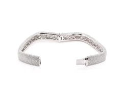 18 Karat White Gold Pave Diamond Square Bangle Bracelet