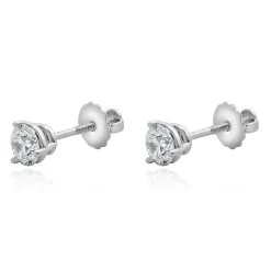 14 Karat White Gold Round Brilliant Cut Diamond Stud Earrings